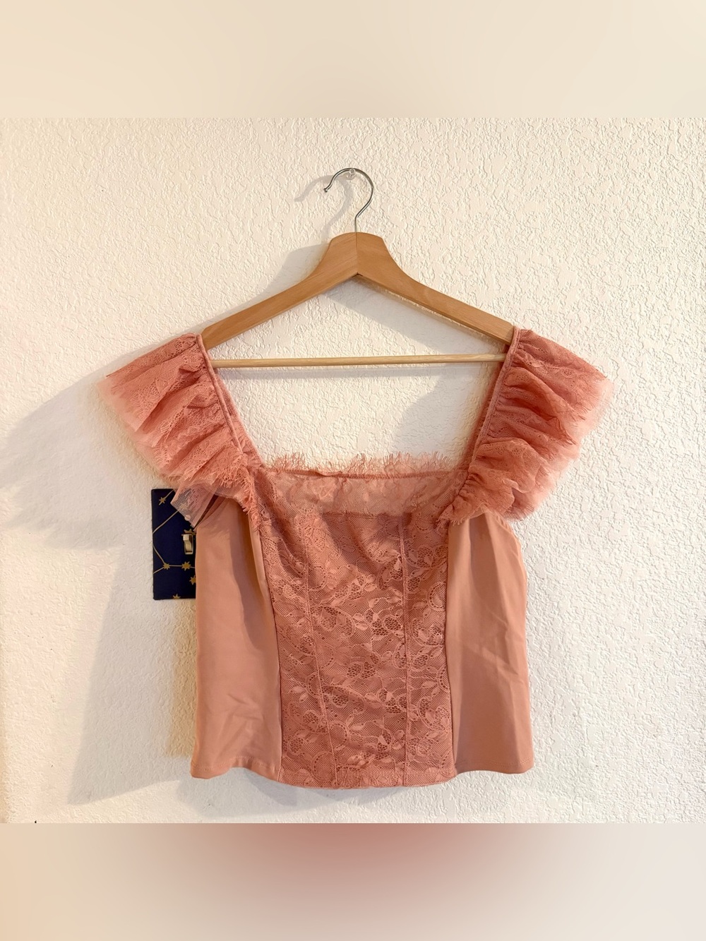 Free People Intimately Womens Top Live It Up Cami Peach Lace Ruffle Size Large